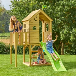 Treehouse Wooden Play Tower, with Wavy Slide, Wooden Balcony & Panel Kit - FSC® certified