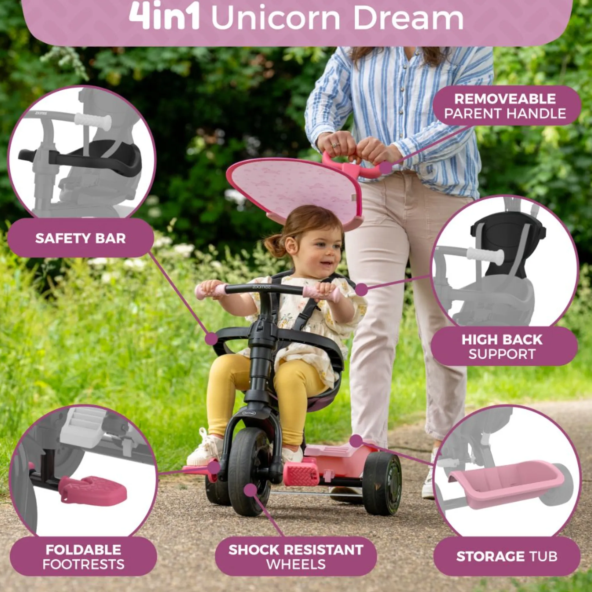Zoomee 4 in 1 Trike - Unicorn Dream