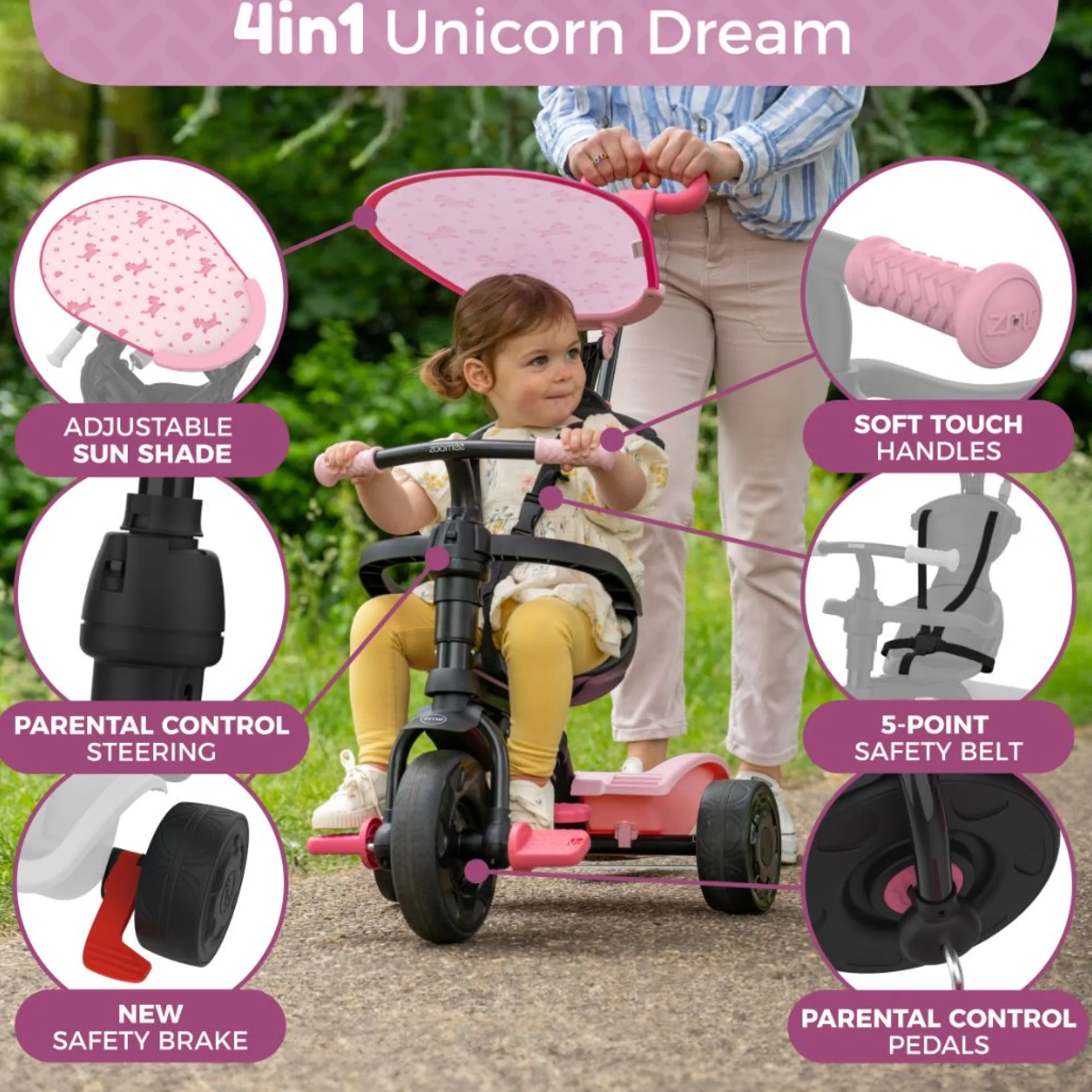 Zoomee 4 in 1 Trike - Unicorn Dream
